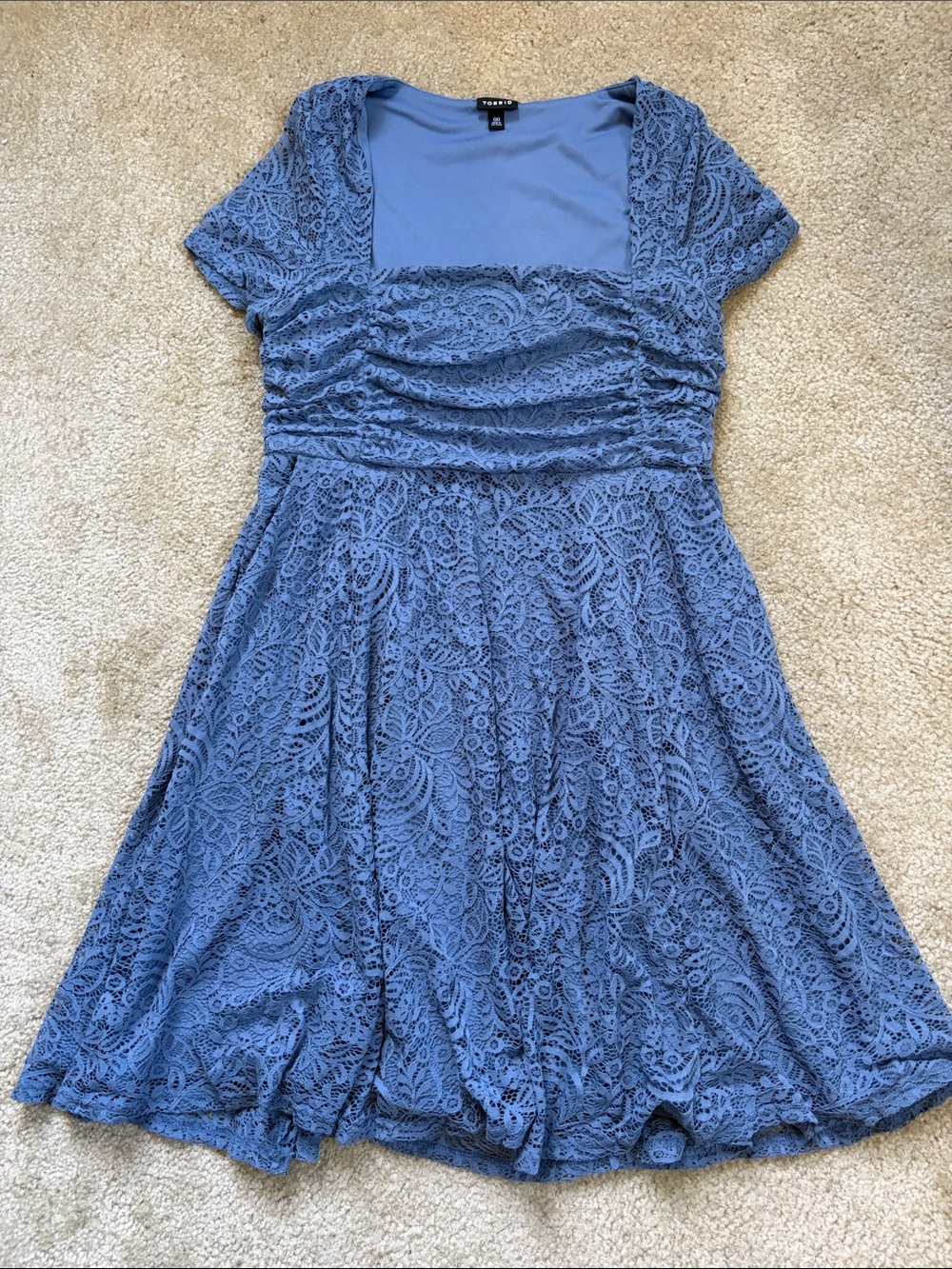 Torrid Mini Blue Lace Ruched Dress with Pockets